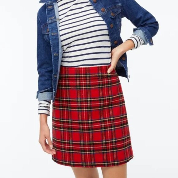 J. Crew Plaid Wool Blend A-Line Mini Skirt Red Size 2/XS NWOT - Picture 1 of 7
